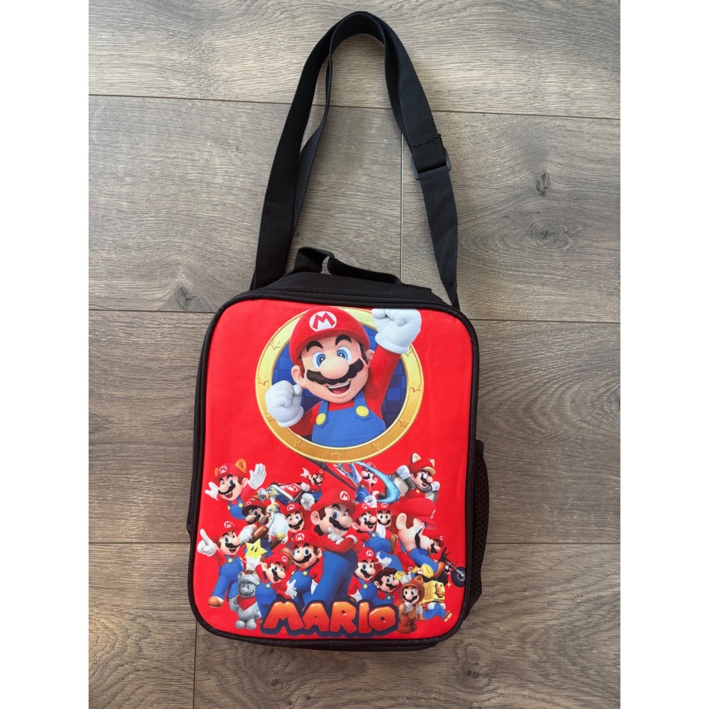 Super Mario Bros Kids Insulated Lunch Bag and Pencil Case Set Red Black